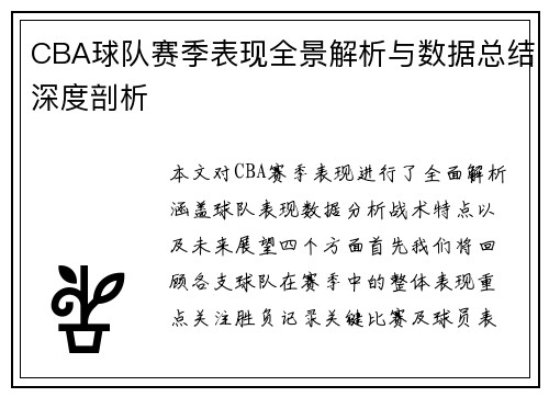 CBA球队赛季表现全景解析与数据总结深度剖析